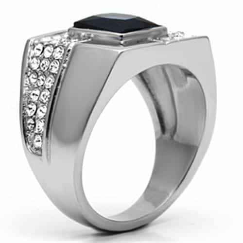 Stainless Steel Silver CZ Sapphire Emerald Cut Pave Square Ring view 7