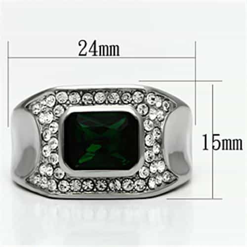 Stainless Steel Silver CZ Emerald Cut Green Pave Crosshatch Ring view 3