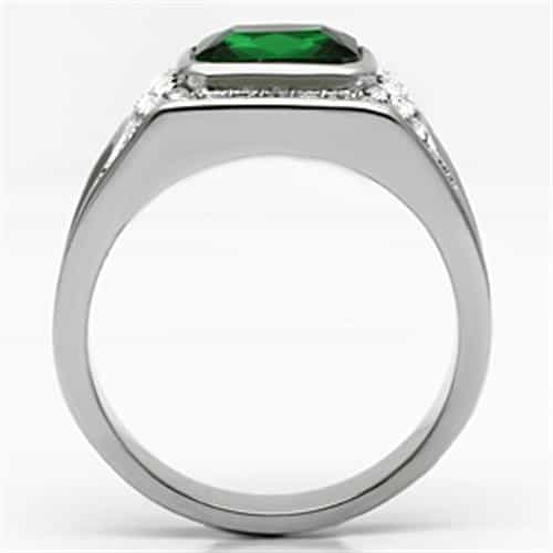 Stainless Steel Silver CZ Emerald Cut Green Pave Crosshatch Ring view 5