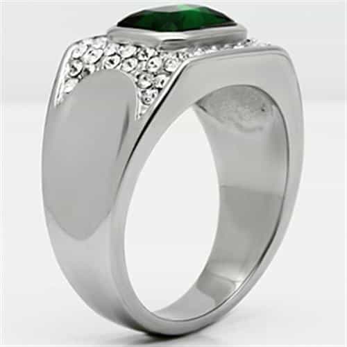 Stainless Steel Silver CZ Emerald Cut Green Pave Crosshatch Ring view 7