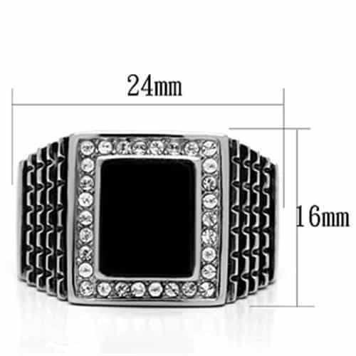 Stainless Steel Silver Black Onyx Square CZ Halo Crosshatch Ring view 3