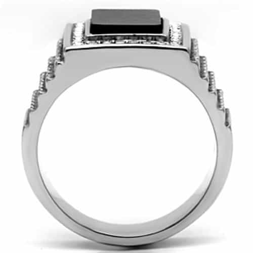 Stainless Steel Silver Black Onyx Square CZ Halo Crosshatch Ring view 5