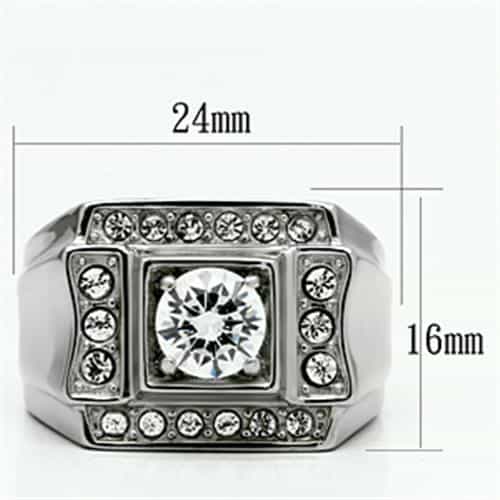 Stainless Steel Silver CZ Round Clear Square Halo Channel Ring view 3