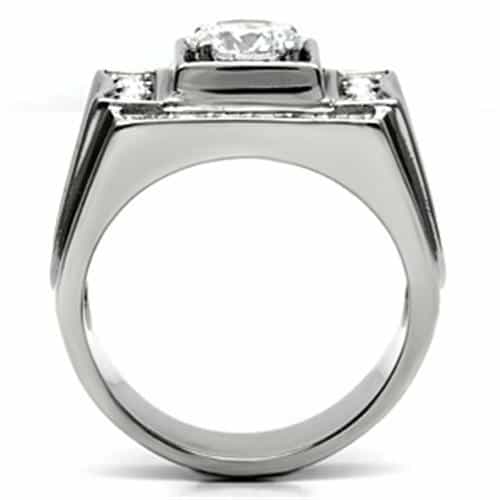 Stainless Steel Silver CZ Round Clear Square Halo Channel Ring view 5