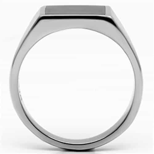 Stainless Steel Silver Black Onyx Square Flat Polished Mens Ring view 5
