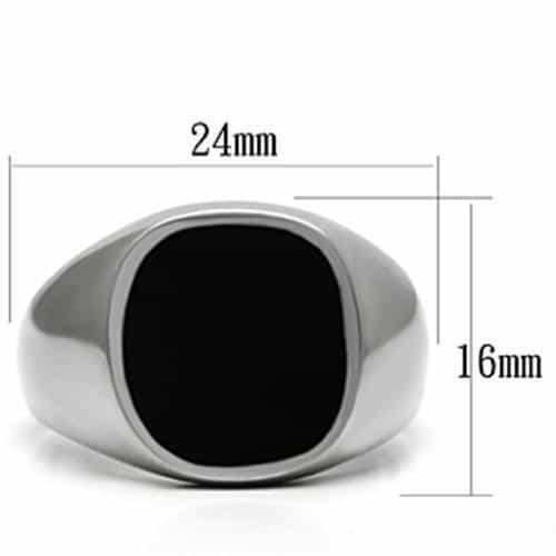 Stainless Steel Silver Black Onyx Round Flat Polished Mens Ring view 3