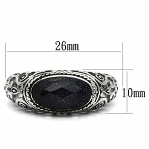 Stainless Steel Silver Blue Goldstone Cabochon Filigree Ring view 3