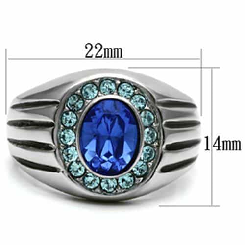 Stainless Steel Silver CZ Round Sapphire Crystal Halo Ring view 3