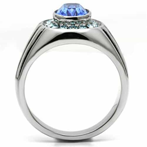 Stainless Steel Silver CZ Round Sapphire Crystal Halo Ring view 5