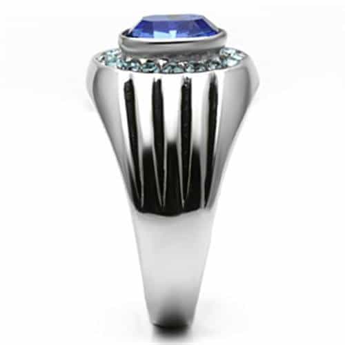 Stainless Steel Silver CZ Round Sapphire Crystal Halo Ring view 7