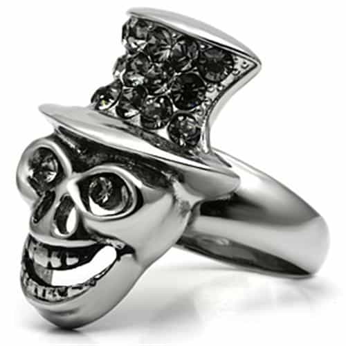 Stainless Steel Silver Skull Top Hat Grinning Biker Ring view 7