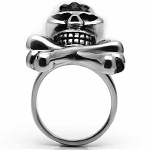 Stainless Steel Silver Skull Crossbones Heart Eyes Ring view 5