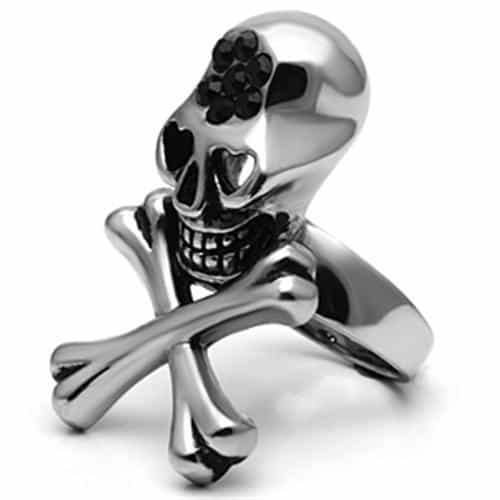 Stainless Steel Silver Skull Crossbones Heart Eyes Ring view 7
