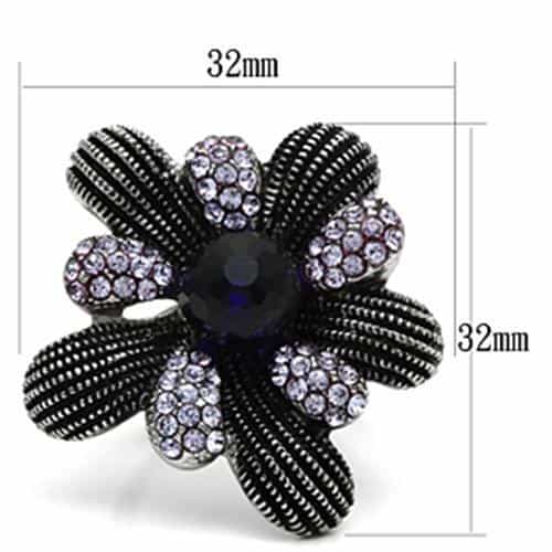 Stainless Violet Purple Steel Crystal Pave Flower Center Ring view 3