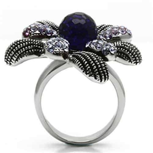 Stainless Violet Purple Steel Crystal Pave Flower Center Ring view 5