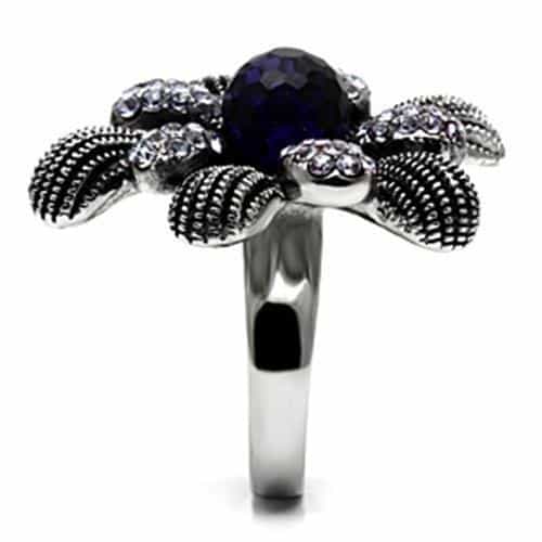 Stainless Violet Purple Steel Crystal Pave Flower Center Ring view 7