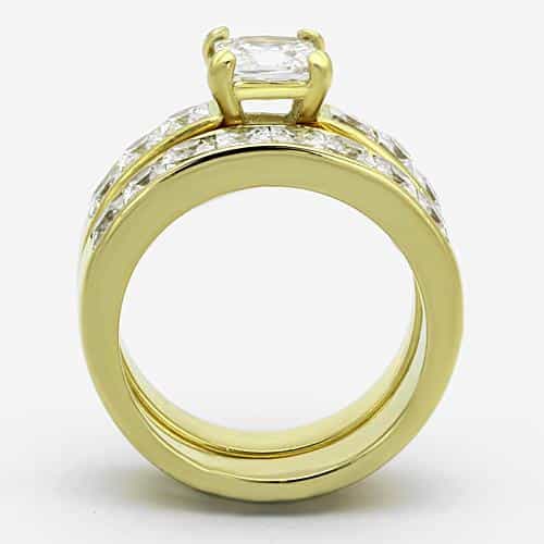 Stainless Steel Gold IP CZ Princess Solitaire Channel Bridal Ring view 5