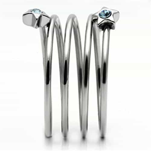 Stainless Steel Silver Spiral Coil Star CZ Accent Modern Ring view 7