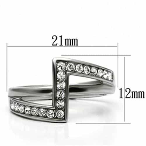 Stainless Steel Silver CZ Pave Chevron V Shape Ring view 3