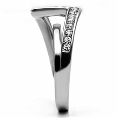 Stainless Steel Silver CZ Pave Chevron V Shape Ring view 7