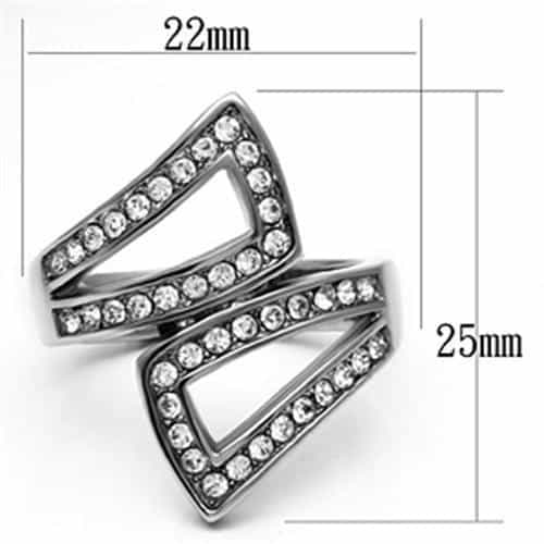 Stainless Steel Silver CZ Pave Double Chevron Open Ring view 3