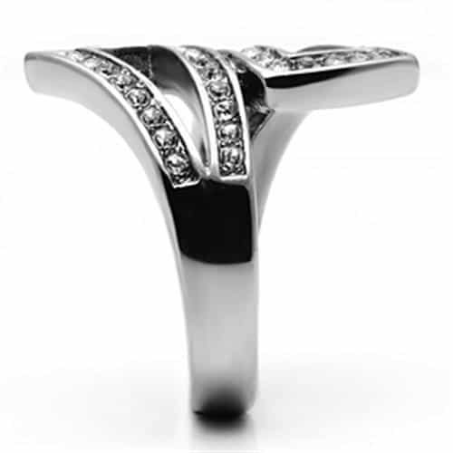 Stainless Steel Silver CZ Pave Double Chevron Open Ring view 7