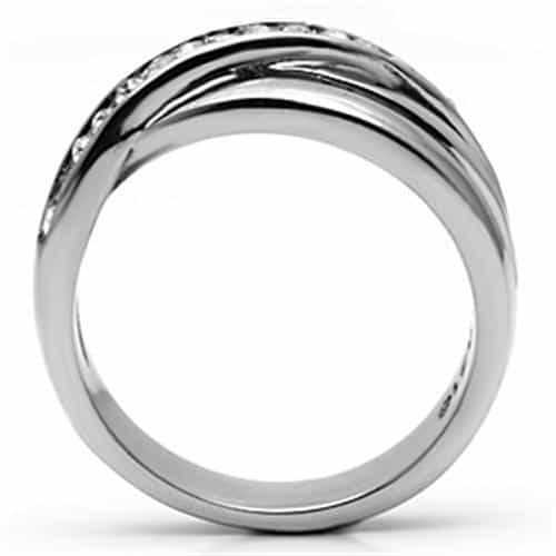Stainless Steel Silver CZ Channel Crossover X Band Ring view 5