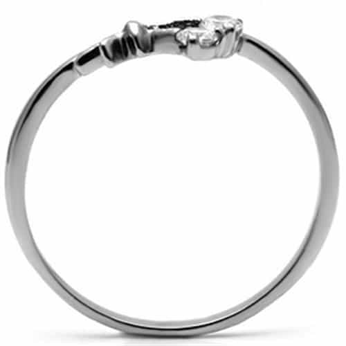 Stainless Steel Silver CZ Round Delicate Cross Prong Ring view 5