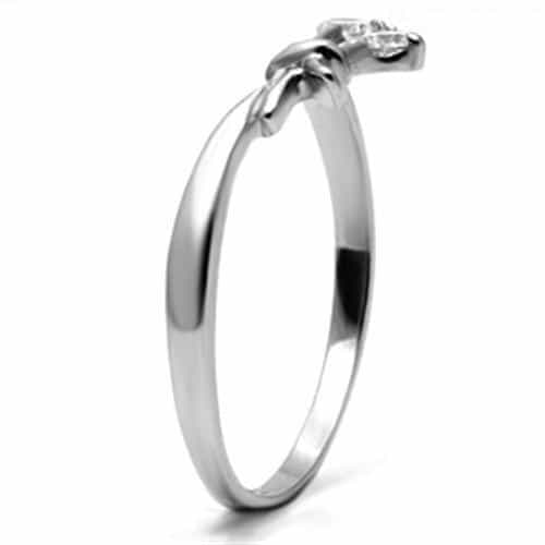 Stainless Steel Silver CZ Round Delicate Cross Prong Ring view 7