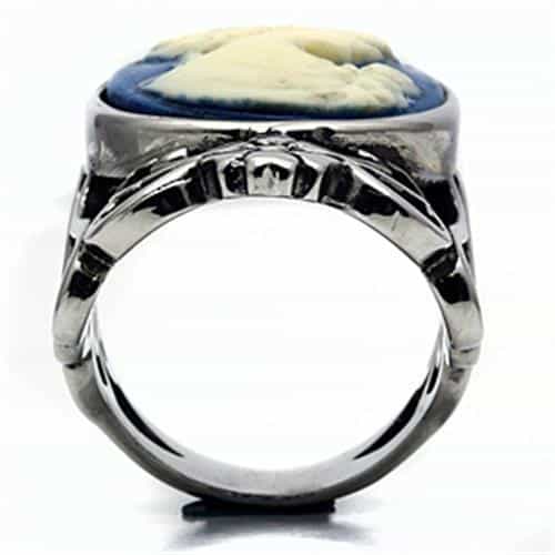Stainless Steel Silver Blue White Cameo Lady Floral Frame Ring view 5