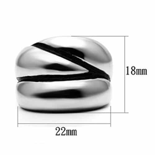 Stainless Steel Silver Black Enamel Swirl Accent Wide Dome Ring view 3