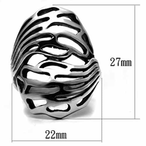 Stainless Steel Silver Black Enamel Zebra Cutout Wide Ring view 3