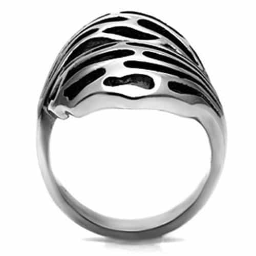 Stainless Steel Silver Black Enamel Zebra Cutout Wide Ring view 5