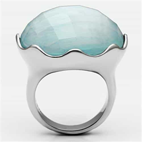 Stainless Steel Silver Aqua Faceted Round Cabochon Large Ring view 5