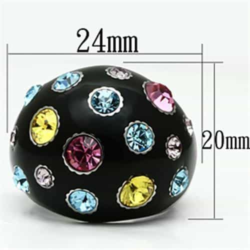 Stainless Steel Silver Black Enamel Multi Crystal Scattered Ring view 3
