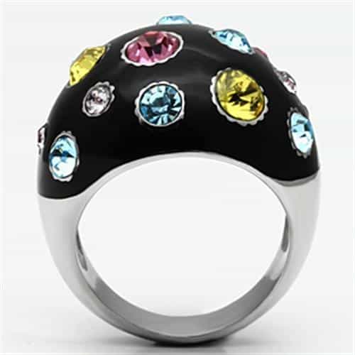 Stainless Steel Silver Black Enamel Multi Crystal Scattered Ring view 5