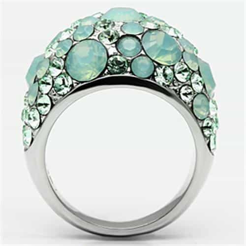 Stainless Steel Silver Mint Opal Crystal Pave Dome Ring view 5