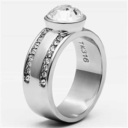 Stainless Steel Silver CZ Round Clear Bezel Pave Split Band Ring view 7