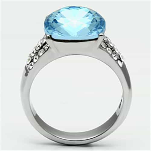 Stainless Steel Silver CZ Cushion Aqua Pave V-Accent Ring view 5