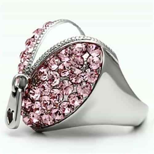 Stainless Steel Pink Crystal Pave Heart Zipper Ring view 7