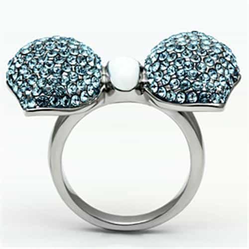 Stainless Steel Silver Light Blue Crystal Pave Bow Ring view 5