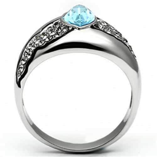 Stainless Steel Silver CZ Marquise Aqua Pave Wing Accent Ring view 5