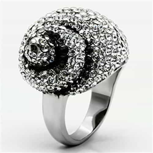 Stainless Steel Silver Clear Crystal Full Pave Dome Ring view 7