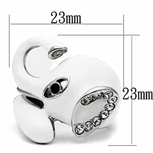 Stainless Steel Silver White Enamel Elephant CZ Eyes 3D Ring view 3