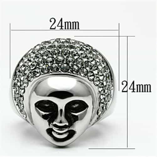 Stainless Steel Silver CZ Pave Face Mask Theatrical Ring view 3