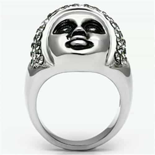 Stainless Steel Silver CZ Pave Face Mask Theatrical Ring view 5