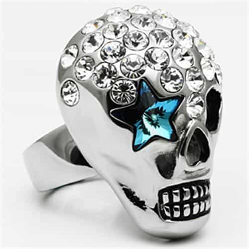 Stainless Steel Silver CZ Crystal Skull Open Jaw AB Eye Ring view 9