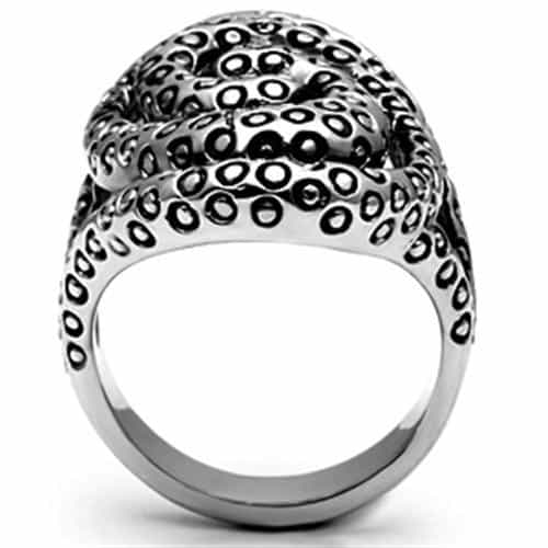 Stainless Steel Silver Oxidized Spiral Tentacle Octopus Ring view 5