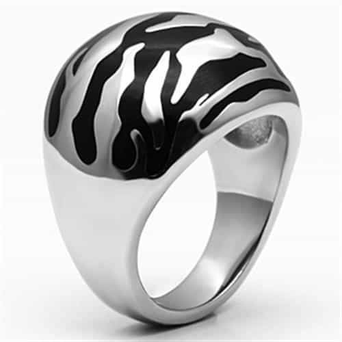 Stainless Steel Silver Black Enamel Abstract Flame Dome Ring view 7