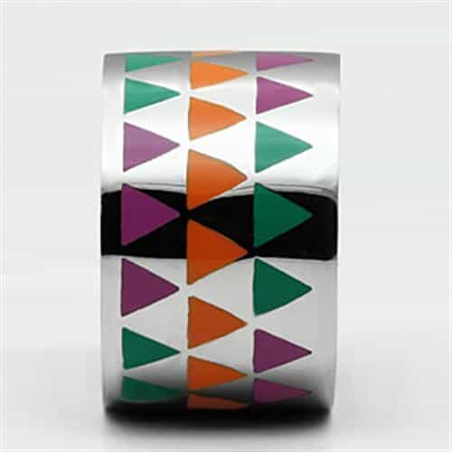 Stainless Steel Silver Multi Color Triangle Enamel Geometric Ring view 5